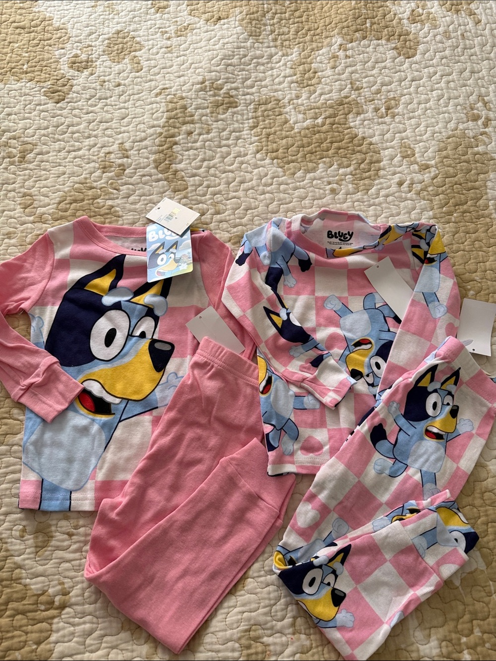 Bluey Kids Pink Blue Cartoon Dog Long Sleeve Pajama Set 4 piece set